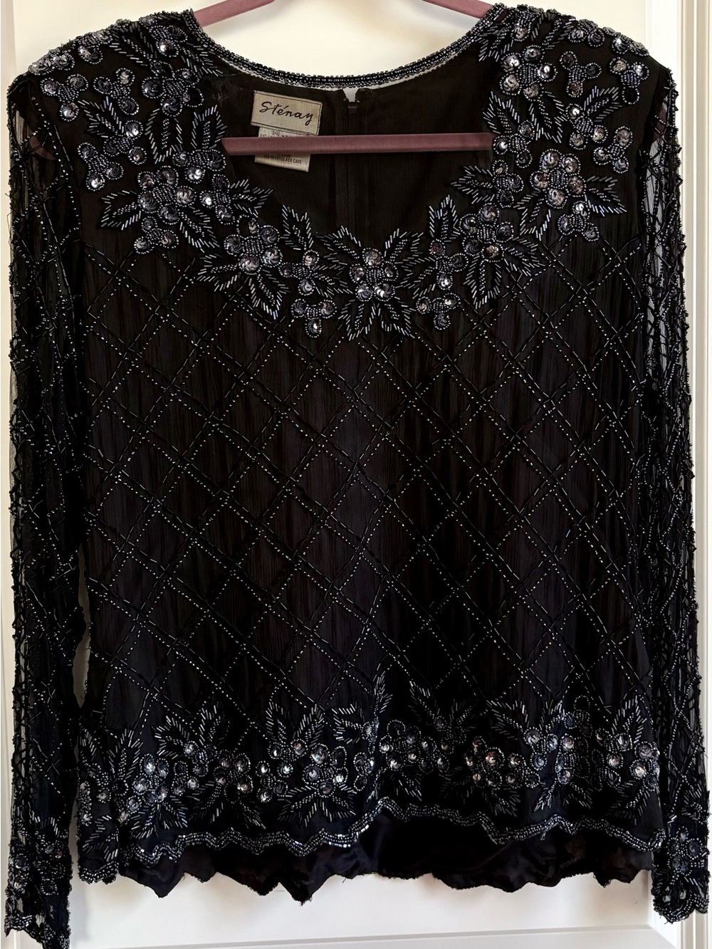 Stenay Black Beaded Floral Long Sleeve Top